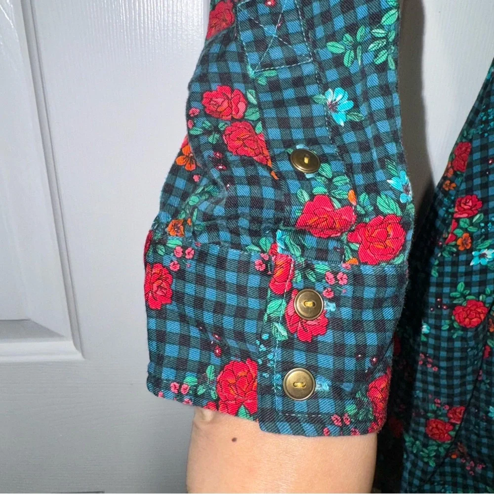 Matilda Jane checkered floral fa la la long sleeve shirt dress green red S - Picture 10 of 16
